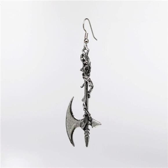Gothic Vine Wrapped Executioner's Axe Earrings Medieval Renaissance Dangle Metal - Picture 5 of 7